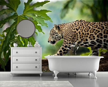 Леопард на охоте в интерьере ванной