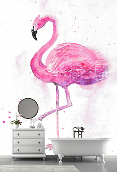 Розовый фламинго в интерьере ванной