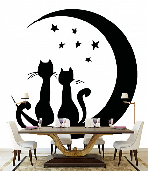 Черные кошки в интерьере кухни с большим столом